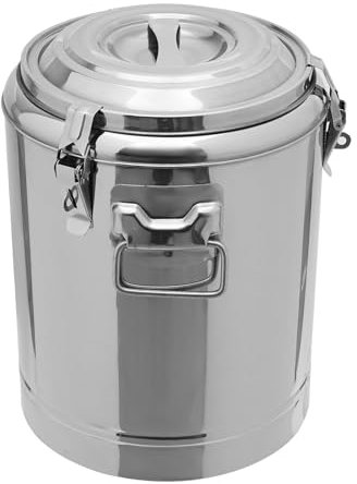 Transport Thermobehälter 14 Liter für Speisen und Getränke, Profi Gastro Speisentransportbehälter aus Edelstahl mit seitlichen Tragegriffen, Deckel mit Gummiring und Spannverschluss