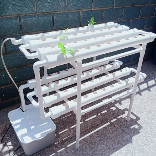 DSYOGX 72-Hole Hydroponische Grow Kit 2-Schichten Pflanze PVC Hydroponische Systeme Zweischichtige Hydroponisches Anzuchtsystem für Haus Balkon Garten Balkongemüse, S-typ-wasserflussprinzip
