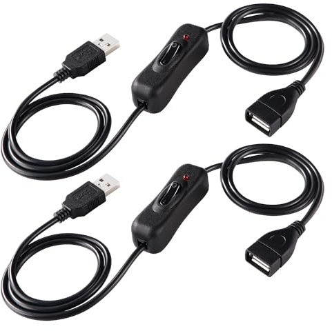 KUOQIY 2 ST 1m USB-Förlängningskabel Med På/Av-Brytare Och Indikatorlampa, Omkopplarkabel Med Strömbrytare för LED-Bordslampa LED-Strip, Svart