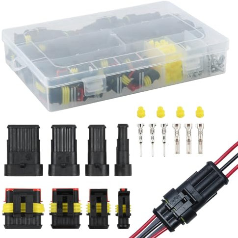 352PCS Waterproof Car Electrical Connectors, 1/2/3/4 Pin Spark Terminals Plug Connector, Automotive Electrical Wire Connectors Kit, Truck Harness Plug Connector for Motorcycle Scooter Car Boats
