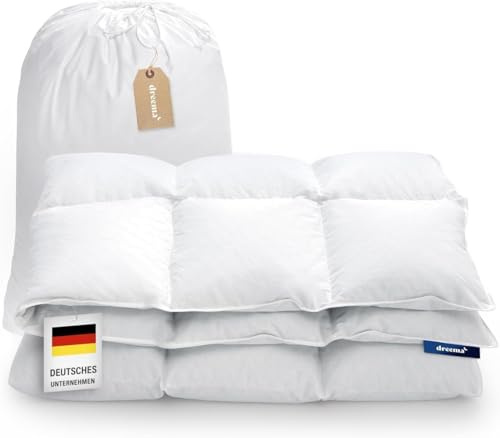 DREEMA Manta de plumón ligera y cómoda original 135x200 | Relleno extra suave de plumón | Fabricada en Alemania | 100% sostenible con Oeko-TEX y Nomite | Apto para alérgicos | Funda de algodón de