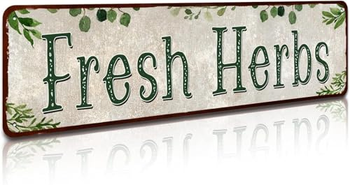 Geroclonup 10x40cm - Fresh Herbs Sign Metal Sign Country Farmhouse Home Gardener Tin Sign Decor Sign