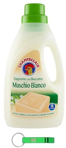 Chanteclair Lot de 12 savons de lavage Musc blanc Idéal pour le nettoyage en douceur des tissus 18 lavages 1000 ml + porte-clés Beni Culinari gratuit