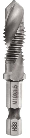 QUARKZMAN Bit borrmaskin för män, metrisk M10 x 1,5 gänga 1/4 tum sexkantsfäste, skruvdragare spiralborrverktyg, höghastighetsstål (Hss) 6542
