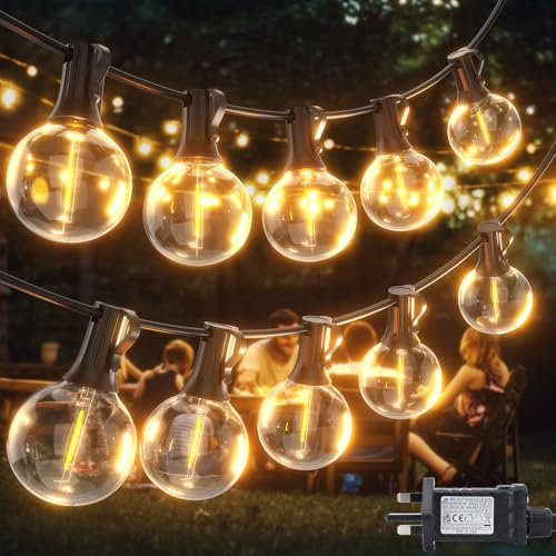 FIBRAVE Outdoor Garden String Lights LED 60Ft G40 18M Festoon Light Mains Powered with Remote Control Dimmable Timer Outside Lighting Waterproof Shatterproof Bulb Hanging for Balcony Gazebo Patio