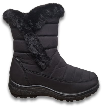 Cushion Walk Thermo-Tex Fur Lined Womens Snow Boots Ladies Snug Warm Fashion Ankle Boots Size 3-8 (Black/Black, UK Footwear Size System, Adult, Women, Numeric, Medium, 7)