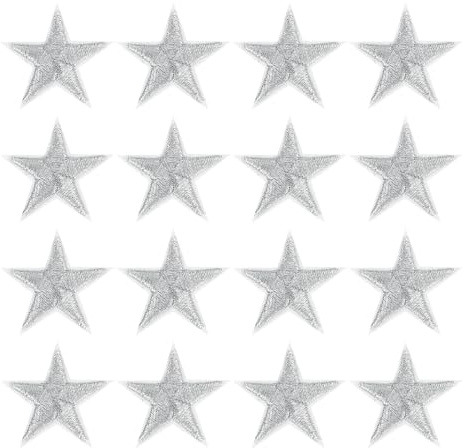 QUARKZMAN 16 Parches de Estrella para Planchar, Parches Bordados de Estrella para Coser, Parche Decorativo de Reparación para Manualidades Diy Mochilas Bolsos Sombreros Ropa, 29mm Gris Plata