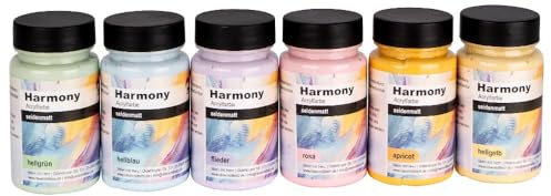Ideen mit Herz Harmony akrylfärgsset, 6 nyanser, halvmatta, hög opacitet, vattenbaserade färger, 90 ml vardera (pastellnyanser)