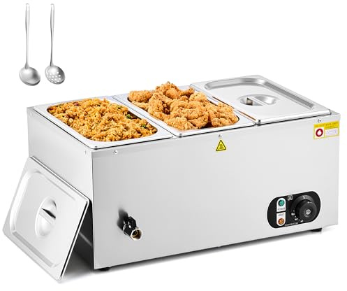 WILPREP Commercial Electric Food Warmer with Adjustable Temp. & Auto Shutoff, 3 Pans 18L Large Buffet Server for Catering Restaurants Parties, 1500W Stainless Steel Bain Marie
