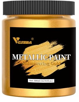 VGSEBA Vernice Acrilica Oro Metallico 500ml (16.94oz) - Vernice Foglia d'Oro Grande per Pittura d'Arte e Artigianato, Multi-Superficie Compatibile con Tela, Legno, Argilla e Metallo