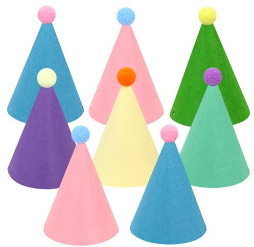 DRANSMIC 12 Pack Birthday Party Hats Adult Pastel Cone Hats for Adult Teenager, Rainbow Themed Felt Hats For Birthday, Anniversary, Bridal Shower