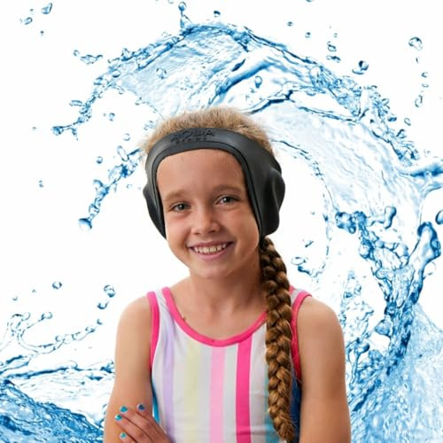 AquaBandz Swimming Headband â Ear Covers for Swimming, Keeps Water Out of Ears & Holds Earplugs in Place â Soft Silicone Swim Ear Band for Kids & Toddlers, Quick-Drying (Black, Youth)