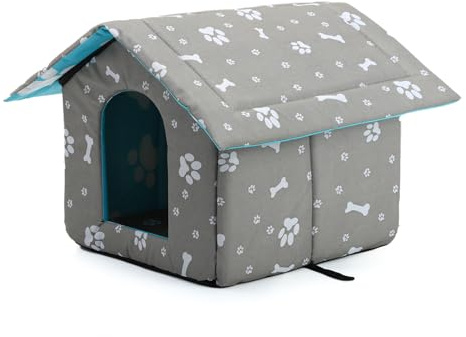 7VSTOHS Caseta para Gatos Caseta para Mascotas Resistente al Invierno con Cueva cálida Alfombra Suave Lavable para Perros pequeños y Gatos Tejido Oxford Resistente a la Intemperie Gris,S