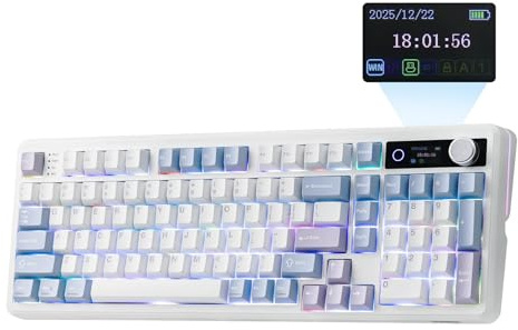 EPOMAKER TH99 PRO 96% Mechanical Keyboard with Screen & Knob, 10000mAh, 2.4Ghz/BT,Hot Swap,Custom Driver,RGB Backlit,PBT Keycap,Gasket,Wireless Gaming Keyboard for PC/Mac (White, Creamy Jade Switch)