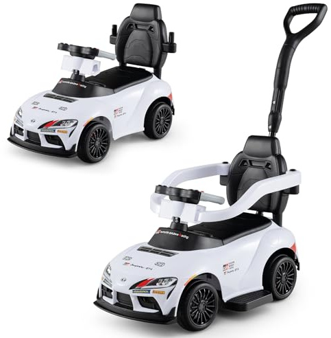 GOPLUS 3 en 1 Porteur Enfant Toyota, Voiture Bebe 1,5-5 Ans avec Poignée de Poussée Amovible, Musique, Volant et Espace de Rangement, Voiture a Pousser pour Fille & Garçon, Charge 20KG (Blanc)