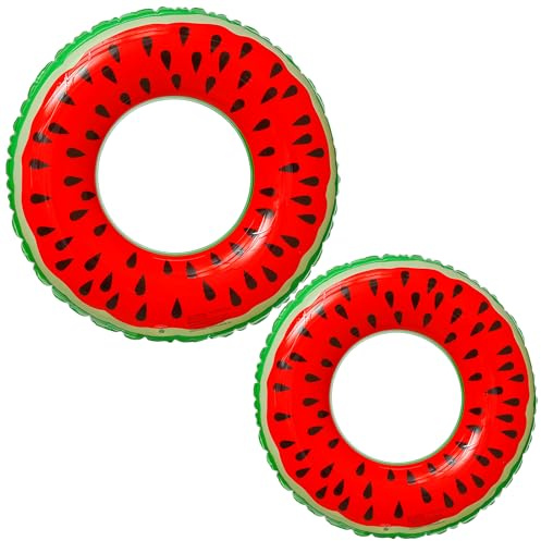 2Pack Watermelon Inflatable Swim Rings 70 cm and 90 cm, PVC Pool Floats for Kids and Adults, Pool Inflatable Swimming Rings for Pool, Beach and Summer Holiday Water Fun Party
