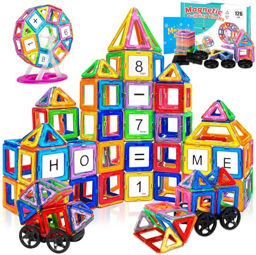 JUQG 126 Piezas Bloques Construccion Niños Construcciones, Juego de Juguetes Magnéticos para Niños, Juguetes de Construcción Magnéticos, Opción Niños y Niñas de 3 a 8 Años