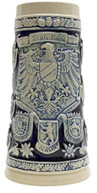 1.1 Liter | OktoberfestHaus Tankard Ceramic Beer Stein Cobalt Blue Collectible Bier Krug German Adler (Eagle) Medieval Coat Of Arms Jarras de Cerveza and Jarra Stein