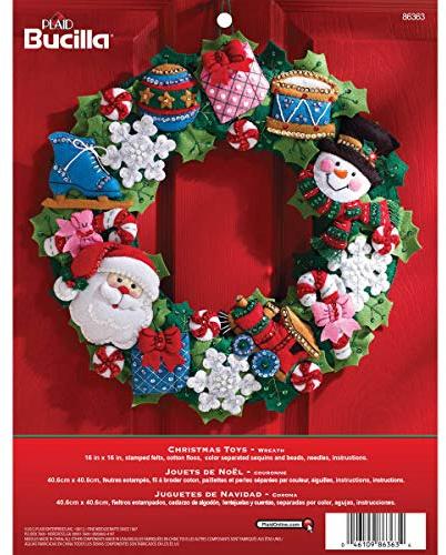 Bucilla Felt Applique Wall Hanging Wreath Kit, 15 by 15-Inch, 86363 Christmas Toys, Multicolor
