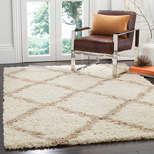 SAFAVIEH Alfombra Shaggy para salón, Comedor, Dormitorio, colección Dallas Shag, Pelo Alto, en Marfil y Beige, 91 x 152 cm