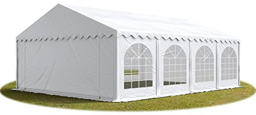 TOOLPORT Festzelt Partyzelt 5x8 m schwerentflammbar Premium, hochwertige PVC Plane 750 N in weiß 100% wasserdicht mit Bodenrahmen