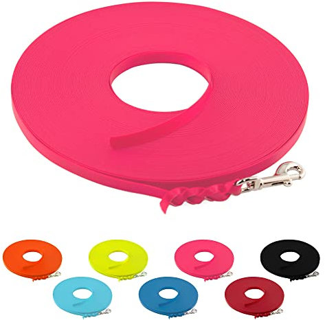 LENNIE Ultraleichte BioThane Schleppleine für Hunde bis 5kg, 5m lang, ohne Handschlaufe, Neon-Pink, geflochten, 9 mm