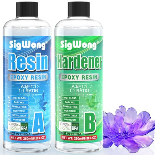 Epoxidharz-Set, kristallklare Beschichtung, 2 Komponenten Gießharz für Kunst, Handwerk, Schmuckherstellung, Flusstische, Handschuhe, Messbecher, Holzstäbe und Pipetten, 540 ml