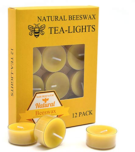 Natural Yellow Beeswax Tealight Candles - 12pcs - Organic Candle Natural Scent Smokeless Clean Burning