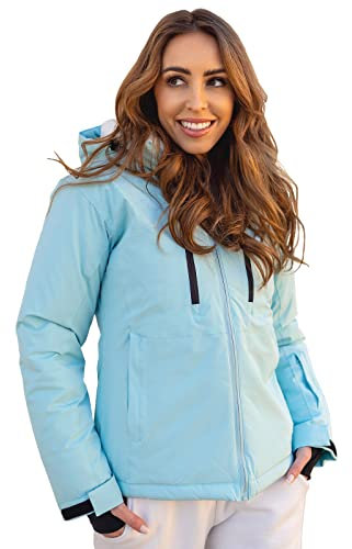 BOLF Damen Winterjacke Skijacke Snowboardjacke Schneejacke mit Kapuze Schneefang Bündchen Winddicht Wasserdicht Atmungsaktiv Outdoor Sport Style HH012 Hellblau M [D4D]
