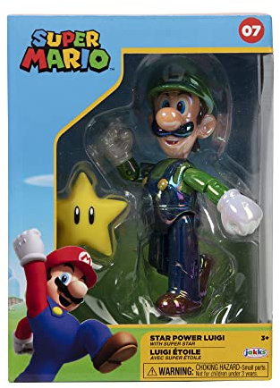 Nintendo Super Mario figur Luigi w/Star i samlarbox, 10 cm