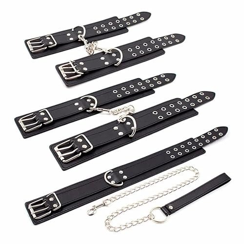 BONDAGERIE® DARK SHADOW - Kit Manette Collare e Cavigliere in Ecopelle