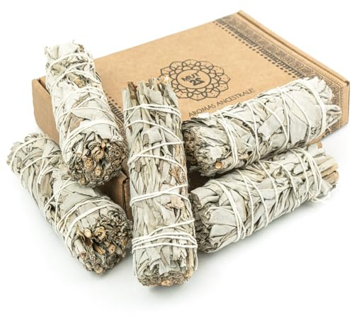 MUT22 5 Sauge Blanche 10 cm Purification a Bruler Premium pour Purification Spirituelle - 100% Naturelle et Sacrée, Idéale pour Les Rituels Énergétiques et l'Harmonisation de l'Énergie
