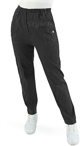 URBAN STITCH Womens Black Jeans Ladies Stretch Trousers High Waist Rise Elasticated Pull On Straight Leg Denim Soft Pants Plus Size Casual Wear (14, Black)