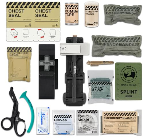 RHINO RESCUE Paquets de trauma tactique, Arrêter le saignement, Recharge IFAK avec pansements (1 set de 17 pièces) avec couverture
