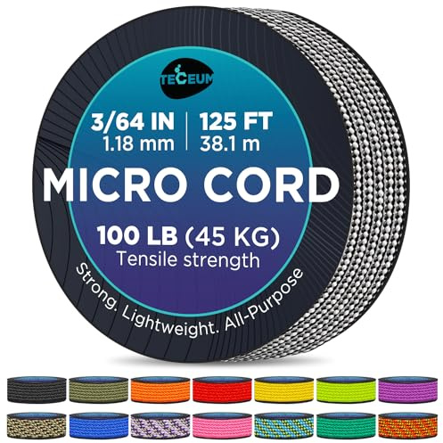 TECEUM Micro Paracord Rope – Thin Braided Cord for Crafting, DIY, Camping