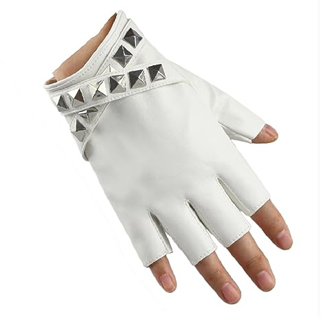 Long Keeper Guantes Cuero Sin Dedos para Mujer Guantes Medio Dedo con Remaches Punk Disfraz Hip Pop Guantes de Cuero para Cosplay Fiesta Moto, Talla Única