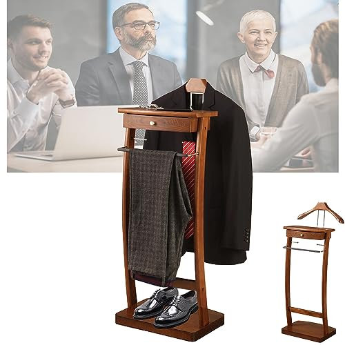 Dkjdssek Herrendiener aus Holz, Stummer Diener mit Stabiler Sockel, Kleiderbutler Stummer Diener, Belastung 50kg, für Schlafzimmer, Wohnzimmer, Büro 44.4x30x112.2cm