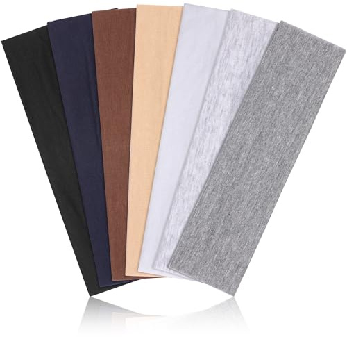 DiyJibb Wide Headband for Women - 7 Pack Soft Cotton Stretchy Elastic Headbands, Non-Slip Thick Hair Bands for Yoga Workout Running Sports, Fashion Hair Accessories Gift