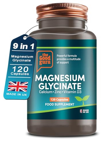 Magnesium Glycinate 300mg Capsules – 9-in-1 Magnesium Supplement with Zinc, Calcium, Copper, Boron Glycinate D3, K2 | Bone & Muscle Support Magnesium Glycinate Capsule - 120 Capsules - The Good Guru