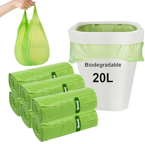 KITBEST 20L Sacchetti Biodegradabili per la Spazzatura, 120 Pezzi, con Manico, per Rifiuti Alimentari e Compostabili (51x63cm)