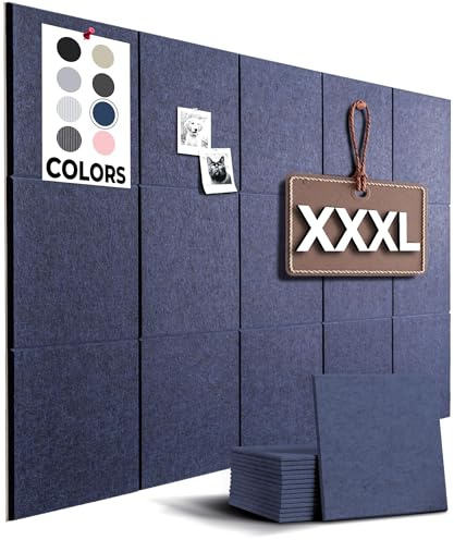 WALLHERO Large Cork Board Alternative | 15 Pack | Sizing Up to 59”x36”, Felt Wall Tiles, Office Wall Decor, Large Cork Boards for Walls, Corkboard, Cork Board for Office, Pin Board, Blue