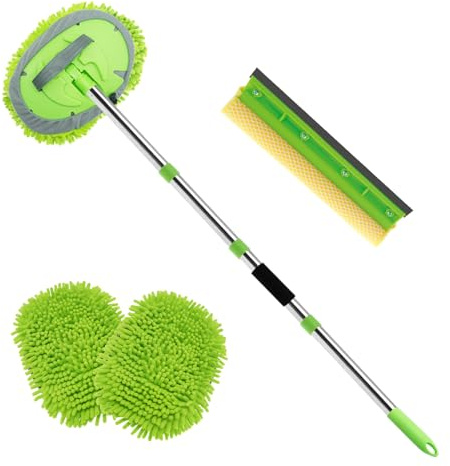 62 Car Wash Brush Kit Mitt Mop Sponge with Long Handle, Chenille Microfiber Car Cleaning Brush Kit, Windshield Window Squeegee, Car Care Kit of Scratch-Free Replacement for Cleaning Car, RV, Truck