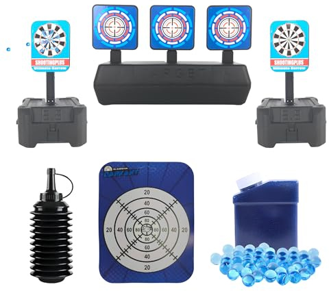 FunBlasters - Gel Blasters tillbehörspaket - runda och fasta mål för vattenbollspistol - vattenpärlor och blå klot tank - skjutträningsset för kulgevär