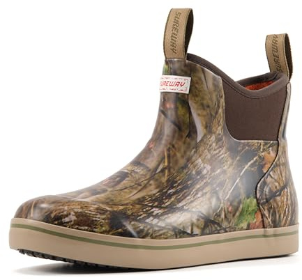 SUREWAY Men's Ankle Fishing Deck Boots for Men-Waterproof,Professional Non-Slip Soles for Wet Slippery Surface,Neoprene Rubber Rain Boot/Shoes for Hunting Boating Gardening,New Camo,Size 10