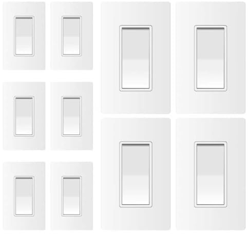 Thunderway 10 Pack Single Pole Light Switch with Wall Plate, UL Listed, 15A 120/277V,Matte White, 10Pack