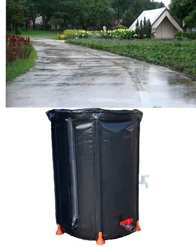 Kit de barril de lluvia plegable de 50 litros, tanque de agua plegable con filtro, espiga y desbordamiento, colección fácil de canalón para jardinería y cuidado del césped, color negro