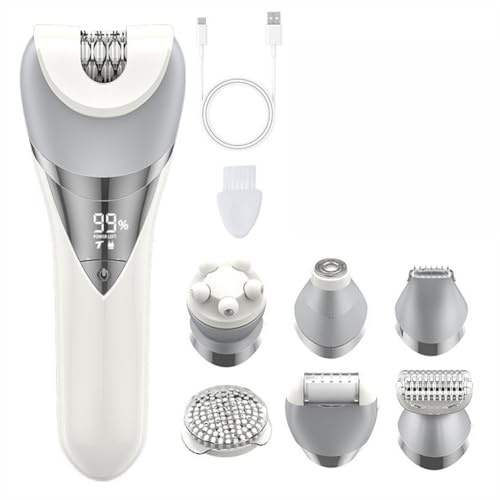 Ujjdwiurgh Recortadora eléctrica 6 en 1 para mujer, sin dolor, húmeda y seca, afeitadora para brazo, axilas, bikini, piernas, cabezales reemplazables