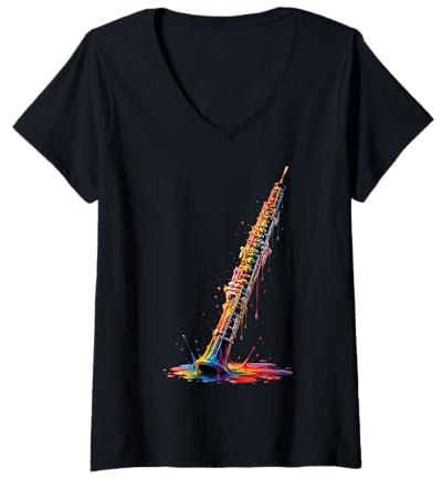 Donna Oboe Colorato Maglietta con Collo a V