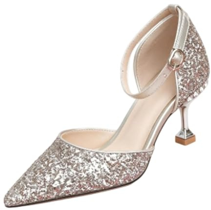 Genérico Zapatos Novia Lentejuelas Tacón Aguja Strass Punta Fina Salón