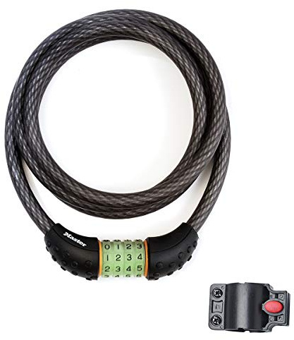 MASTER LOCK Bike Cable Lock [Combination] [1.8 m Coiling Cable] [Outdoor] [Mounting Bracket] 8190EURDPRO - Ideal for Bike, Electric Bike, Skateboards, Strollers, Lawnmowers and other Outdoor Equipment